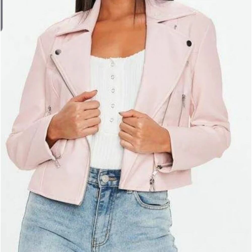 Missguided Ultimate Boxy Biker Jacket‎ Blush Pink Moto NWT US 6 $72 MSRP